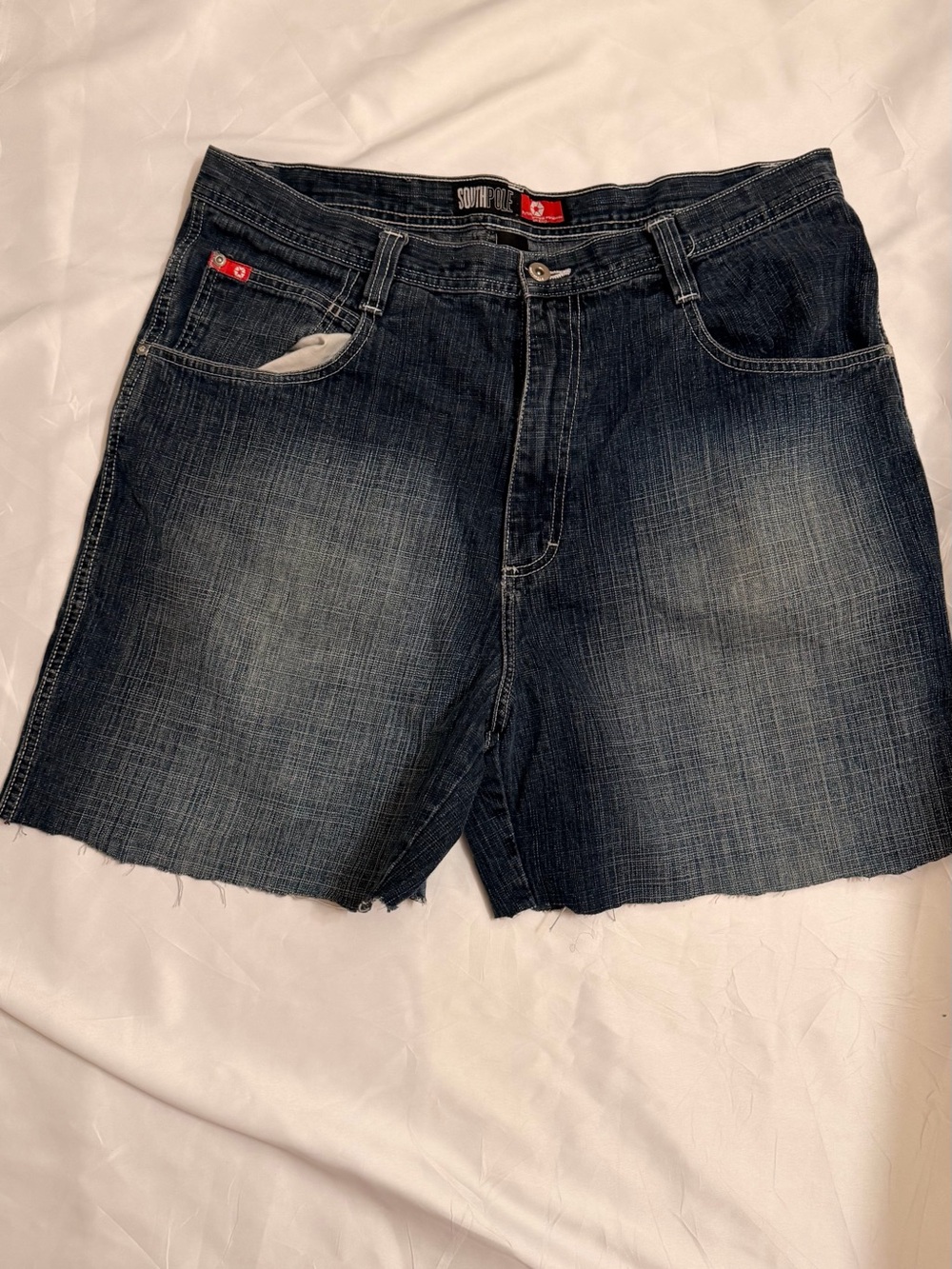 South Pole Men's Dark Blue Washed Denim Cutoff Shorts